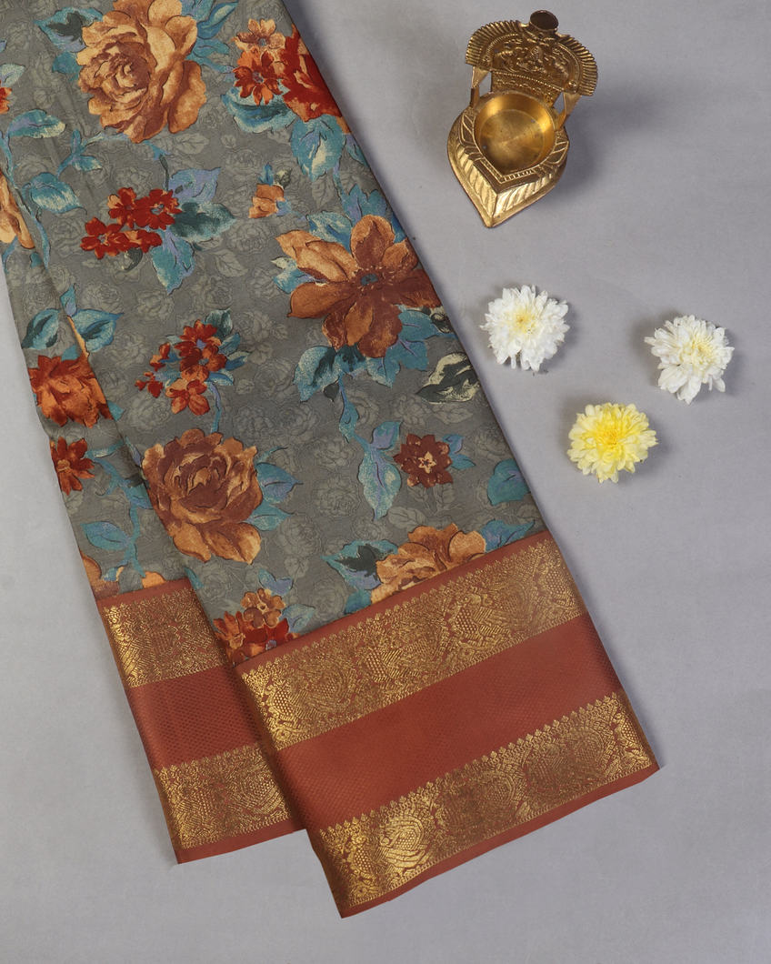 Grey Printed Kanjivaram Silk Saree T416863-image
