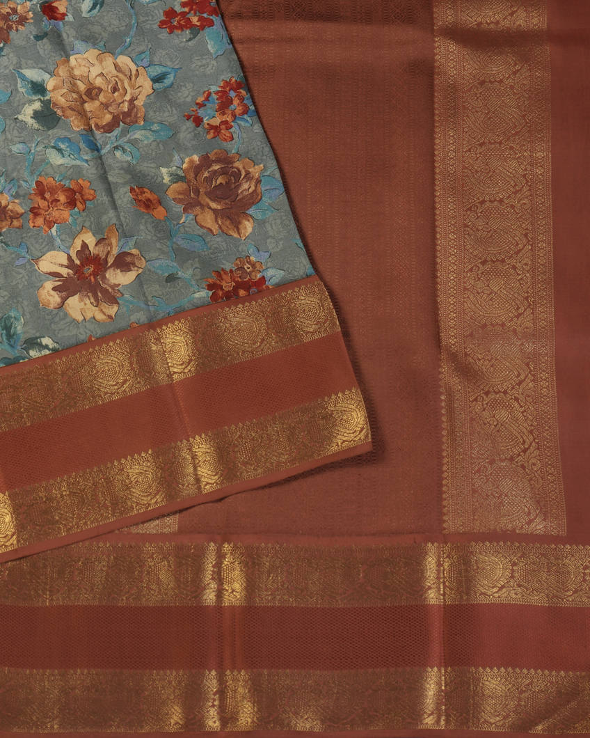 Grey Printed Kanjivaram Silk Saree T4168632