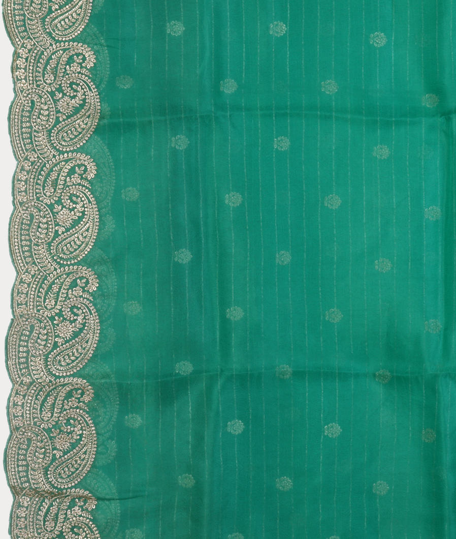 Green Kora Organza Embroidery Saree T4327663
