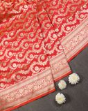 Orangish Pink Banaras Silk Saree T4252212