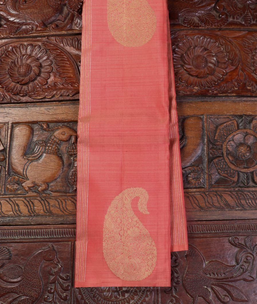 Pinkish Orange Handwoven Kanjivaram Silk Saree T405254-image