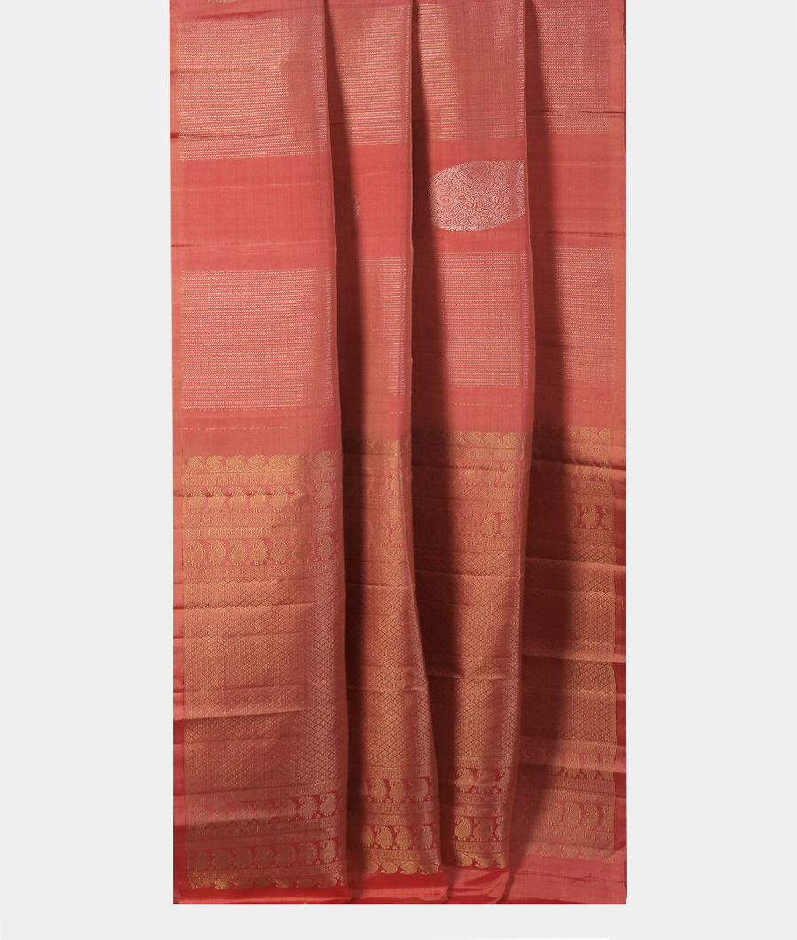 Pinkish Orange Handwoven Kanjivaram Silk Saree T4052542