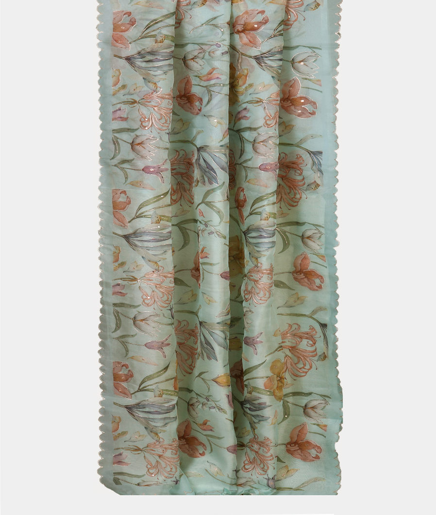 Blue Kora Organza Embroidery Saree&nbsp;T4294452