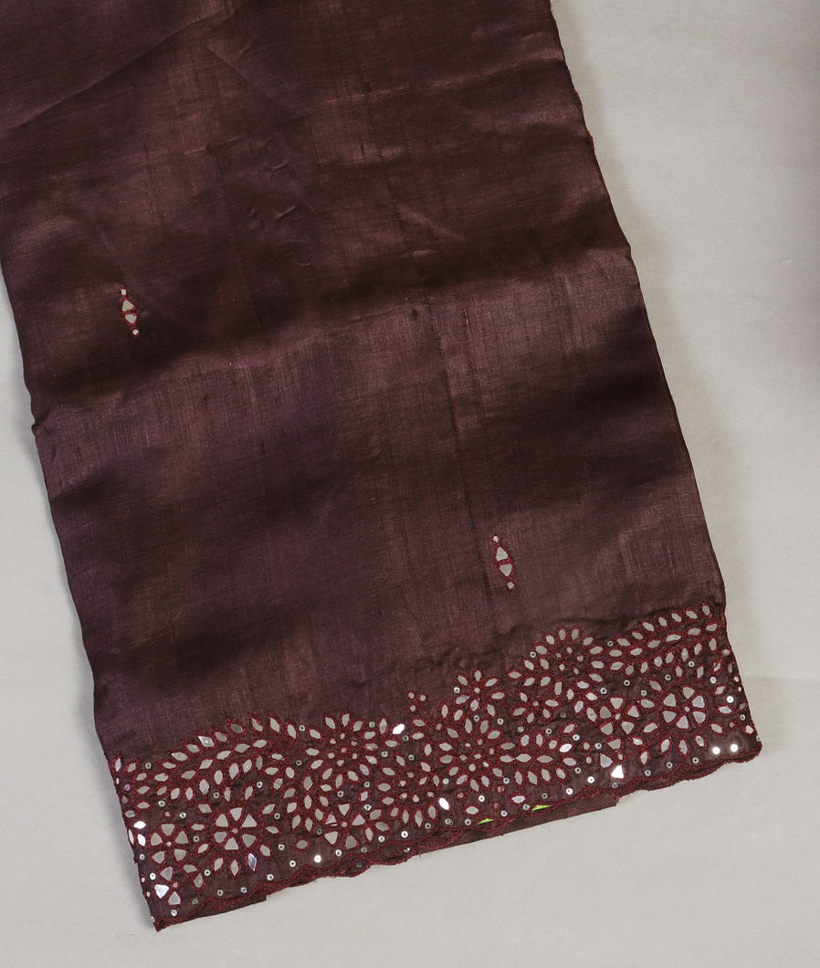 Deep Brown Tussar Embroidery Saree T432987-image