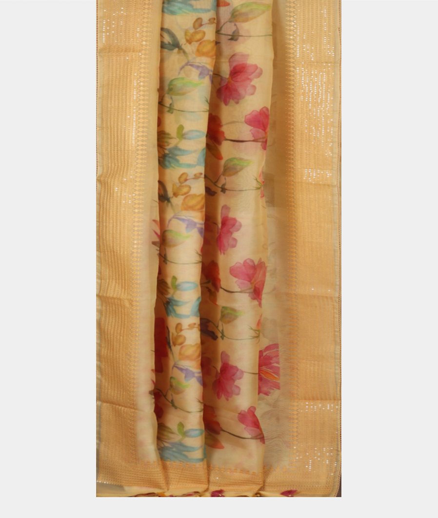 Yellow  Kora Organza Printed Saree T4223972