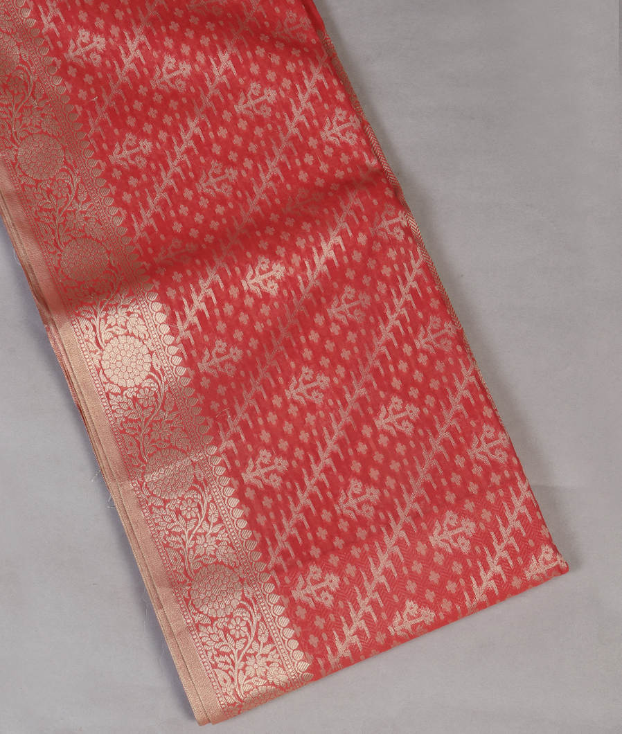 Reddish Pink Banaras Cotton Saree T441561-image