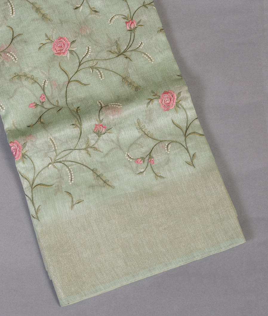 Green Linen Embroidery Saree T439143-image