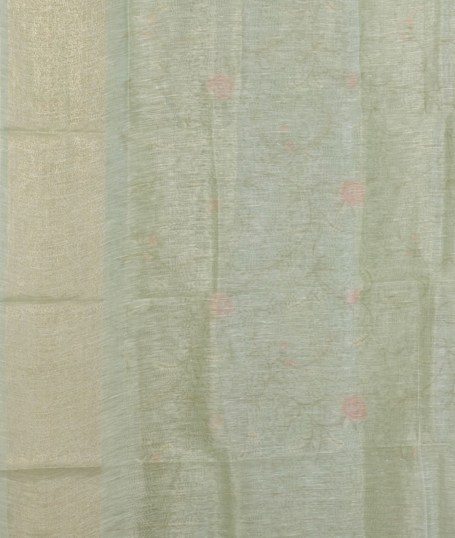 Green Linen Embroidery Saree T4391433