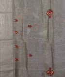 Grey Linen Embroidery Saree T4398683