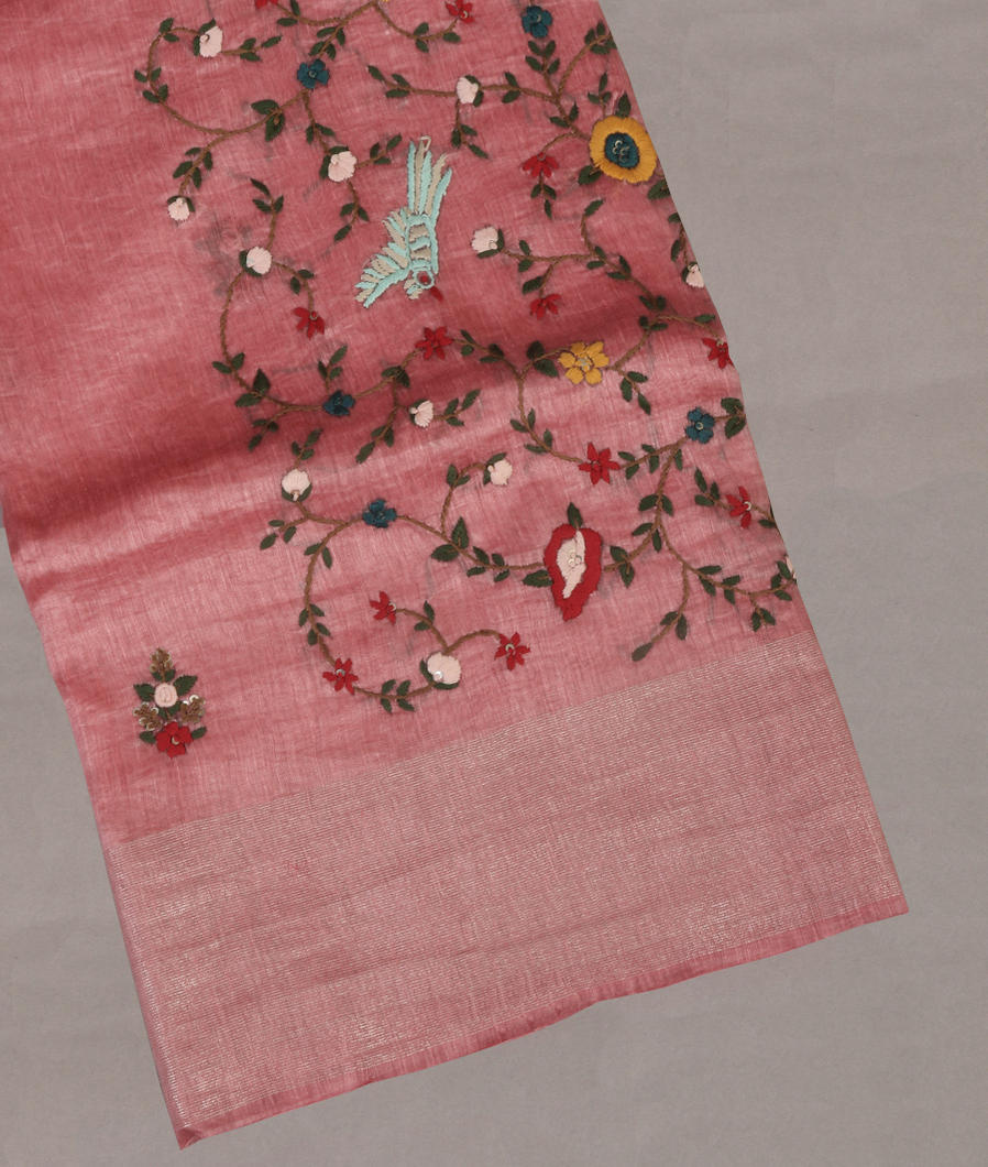 Pink Linen Embroidery Saree T439872-image