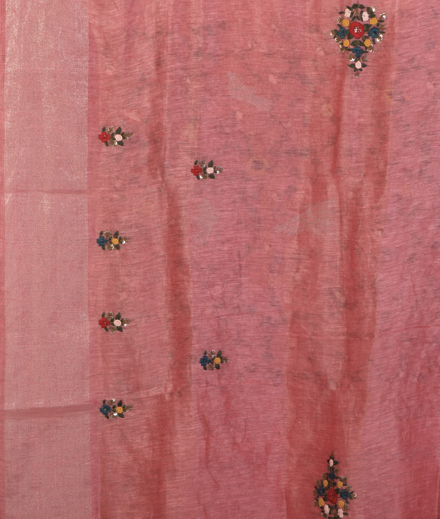 Pink Linen Embroidery Saree T4398723