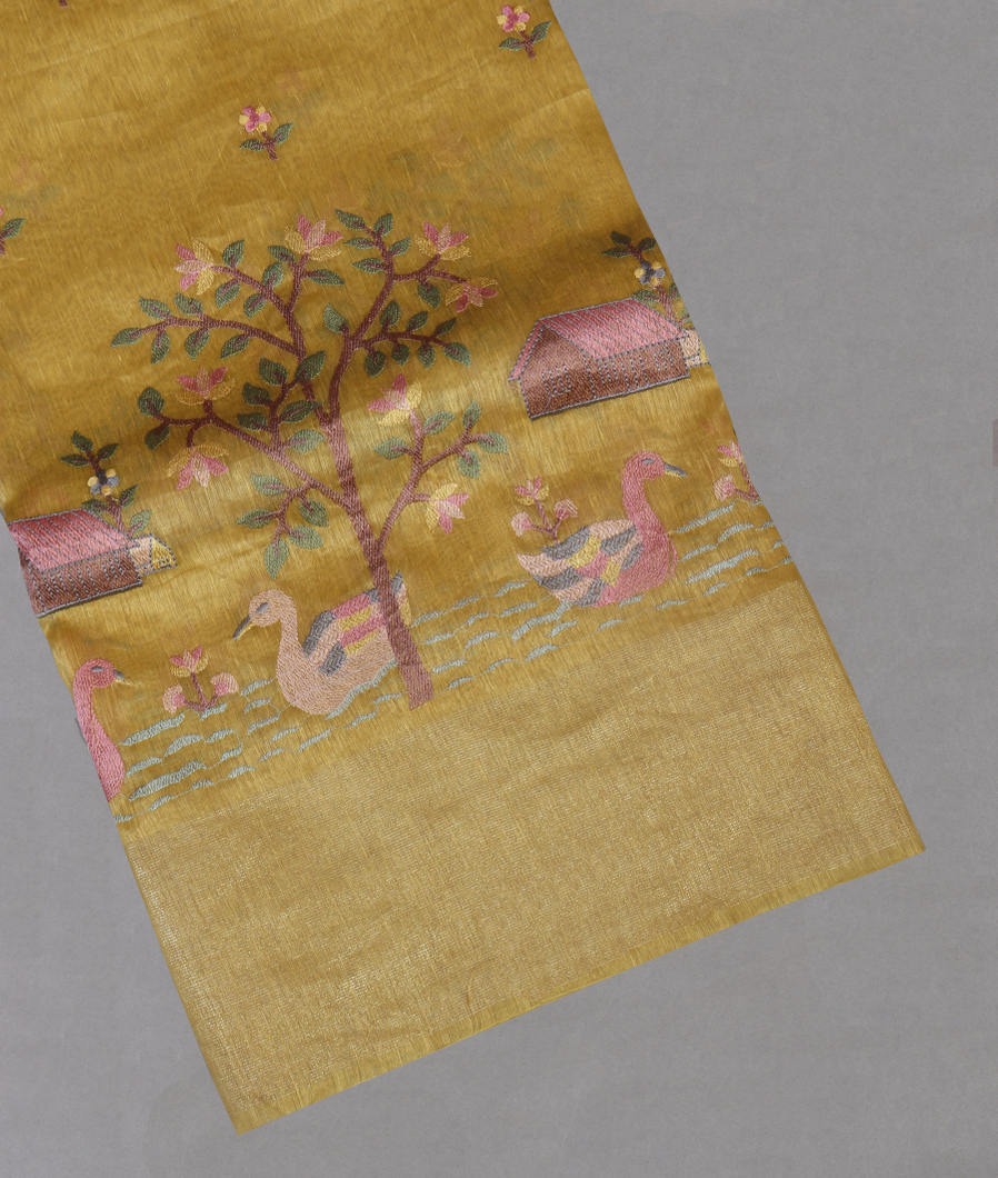 Yellow Linen Embroidery Saree T439155-image