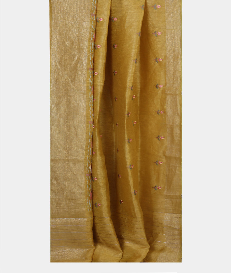 Yellow Linen Embroidery Saree T4391552