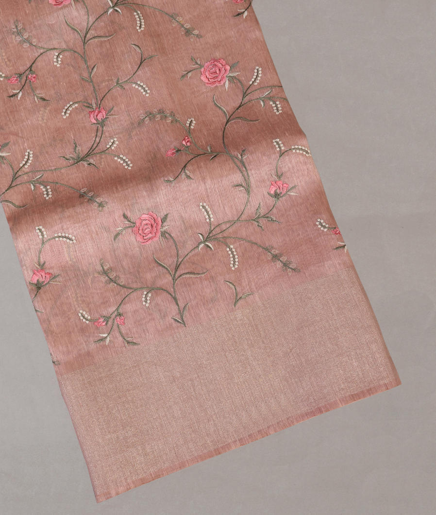 Light Pink Linen Embroidery Saree T439147-image