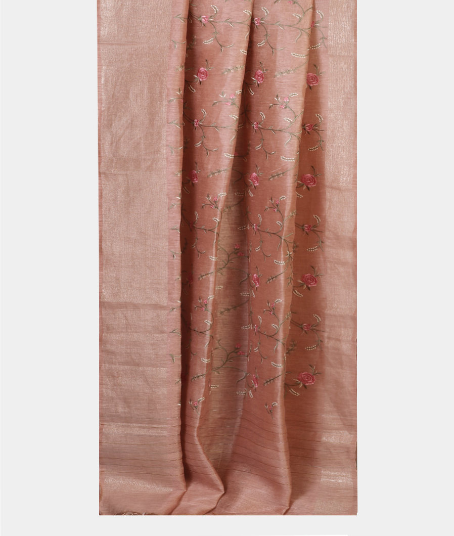 Light Pink Linen Embroidery Saree T4391472