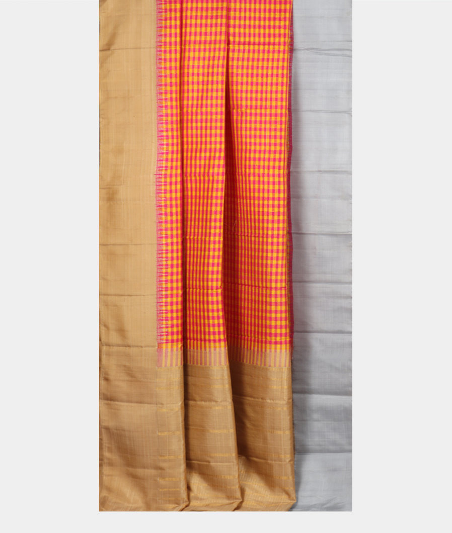 Pink and Yellow Handwoven Kanjivaram Silk Saree T808752