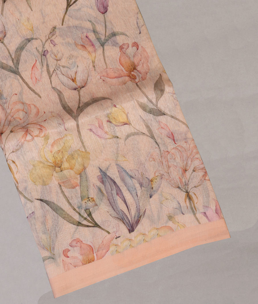 Light Peach Linen Printed Saree T441307-image