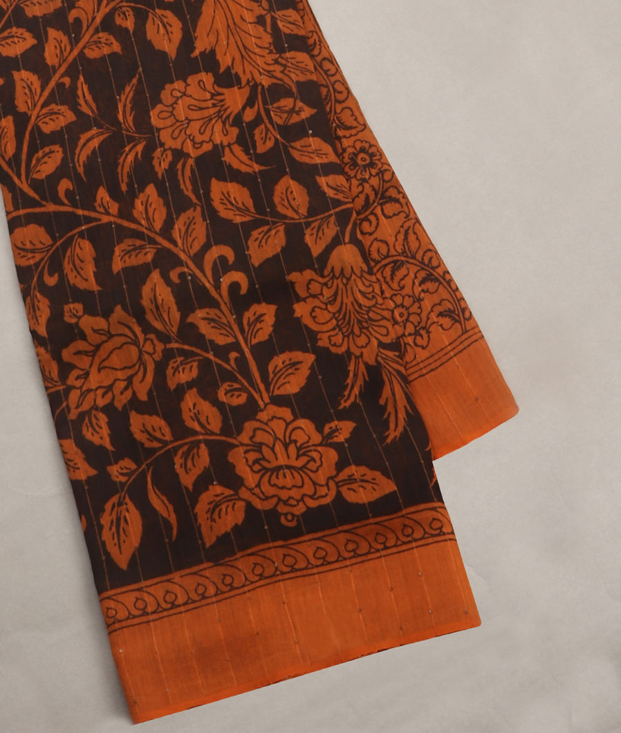 Brown Tussar Handpainted Kalamkari Saree T98888-image