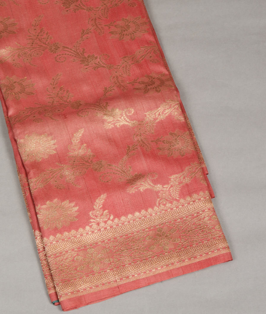 Salmon Pink Tussar Georgette Silk Saree T300838-image