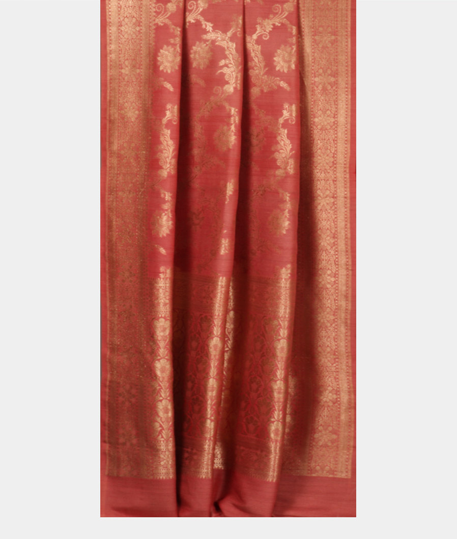 Salmon Pink Tussar Georgette Silk Saree T3008382