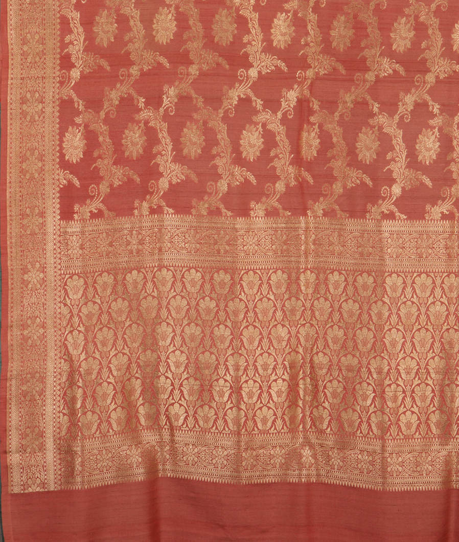 Salmon Pink Tussar Georgette Silk Saree T3008384