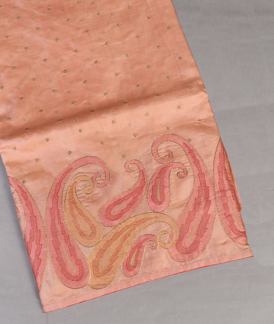 Peach Tussar Embroidery Saree T418019-image