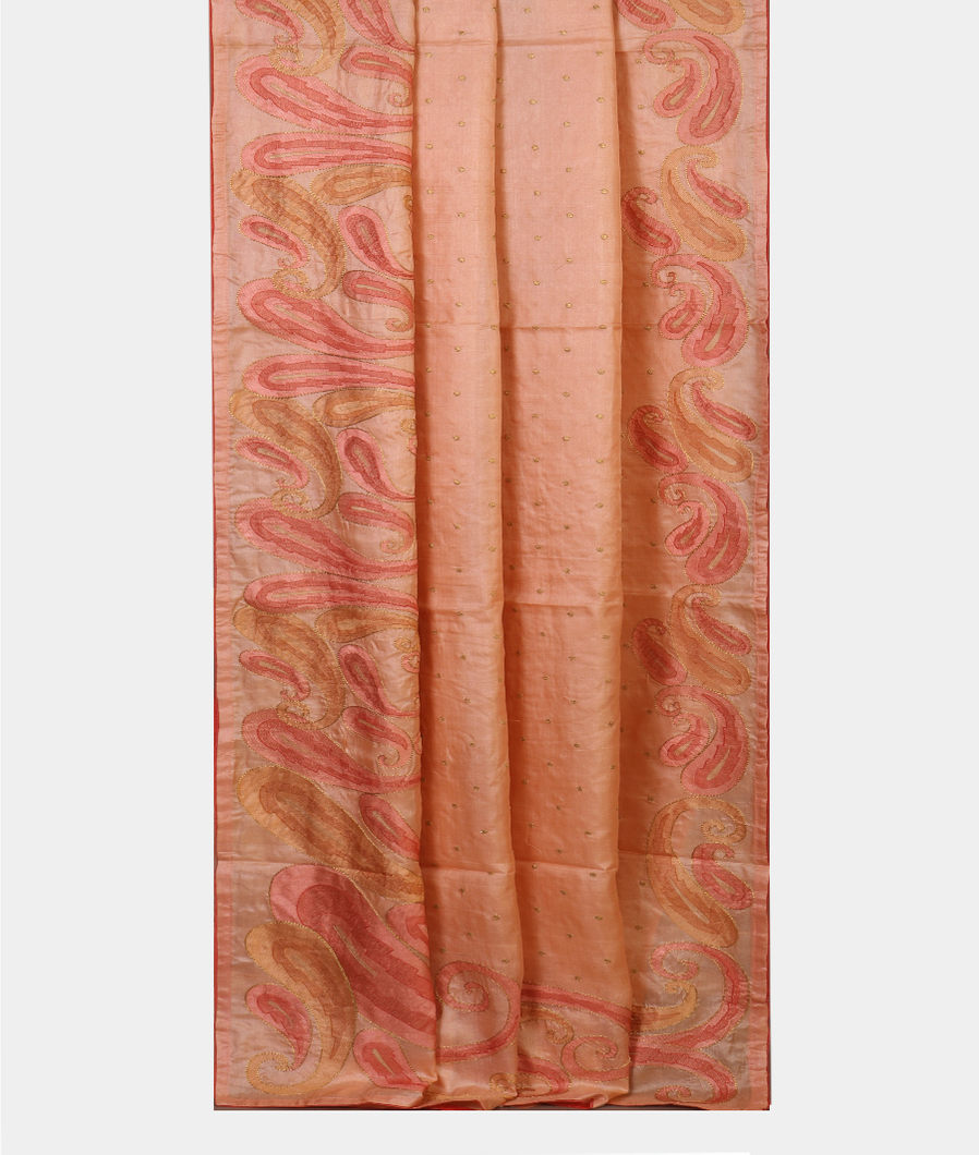 Peach Tussar Embroidery Saree T4180192