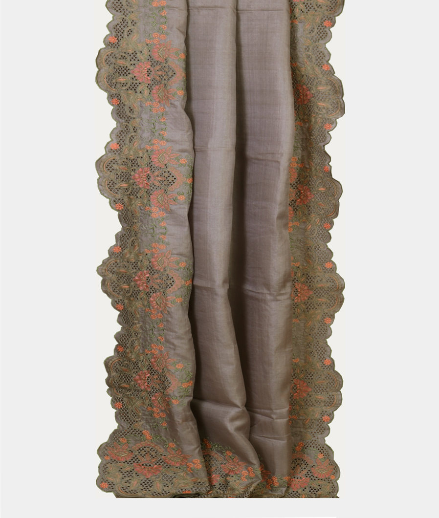 Grey Tussar Cutwork Saree T4239722