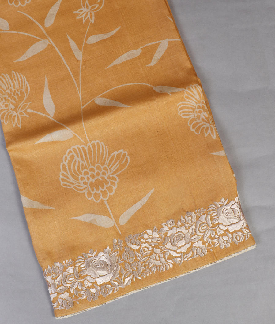 Yellow Tussar Embroidery Saree T399799-image