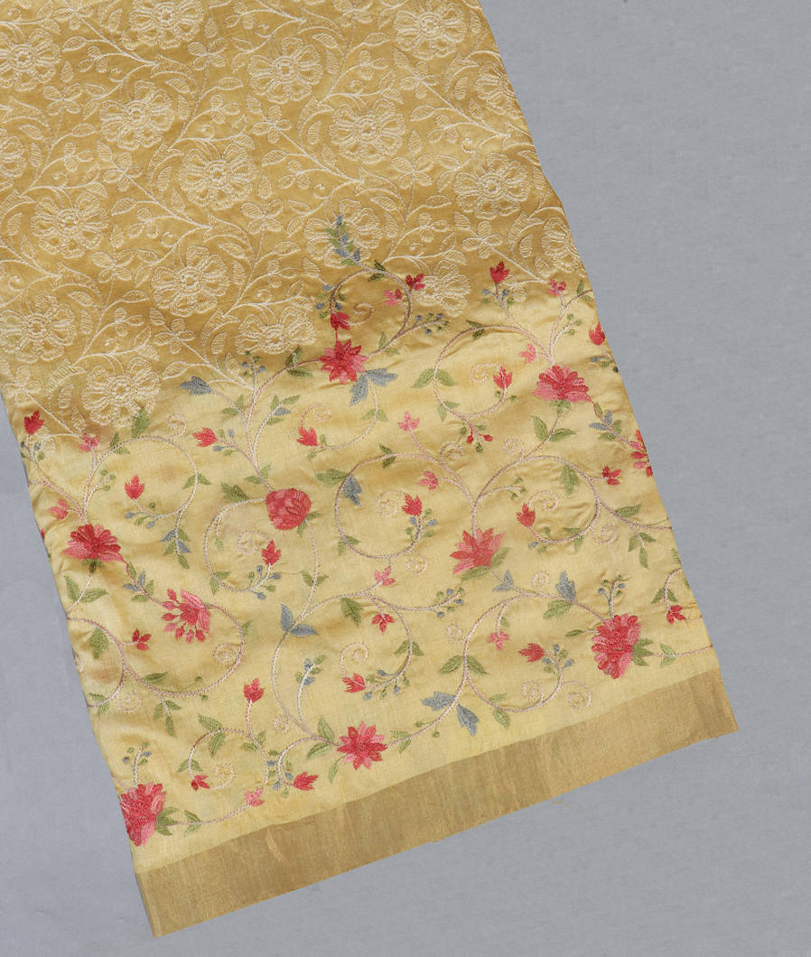 Yellow Tussar Embroidery Saree T400971-image