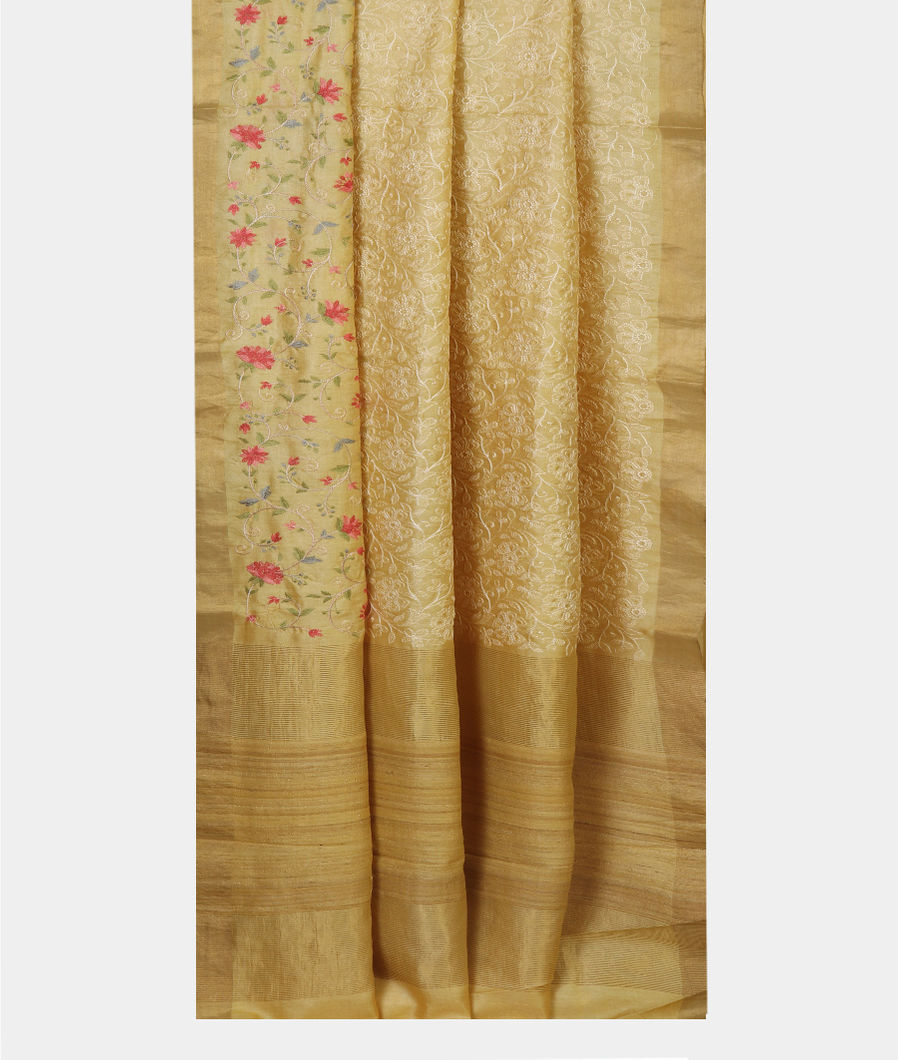 Yellow Tussar Embroidery Saree T4009712