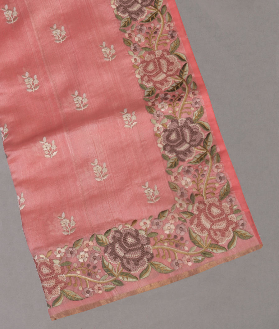 Pink Tussar Embroidery Saree T366657-image