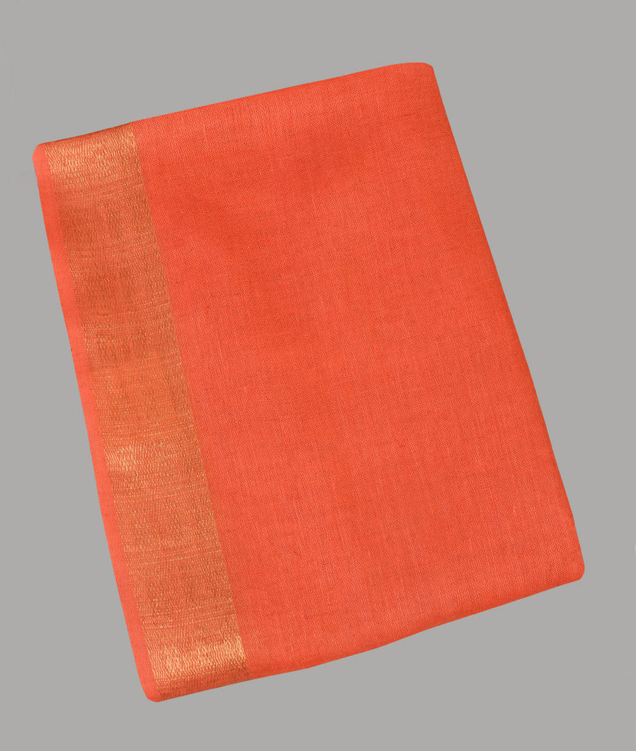 Dark Peach Handwoven Linen Saree T431312-image