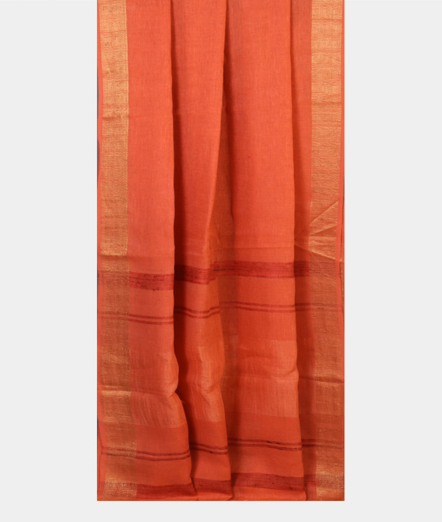 Dark Peach Handwoven Linen Saree T4313122