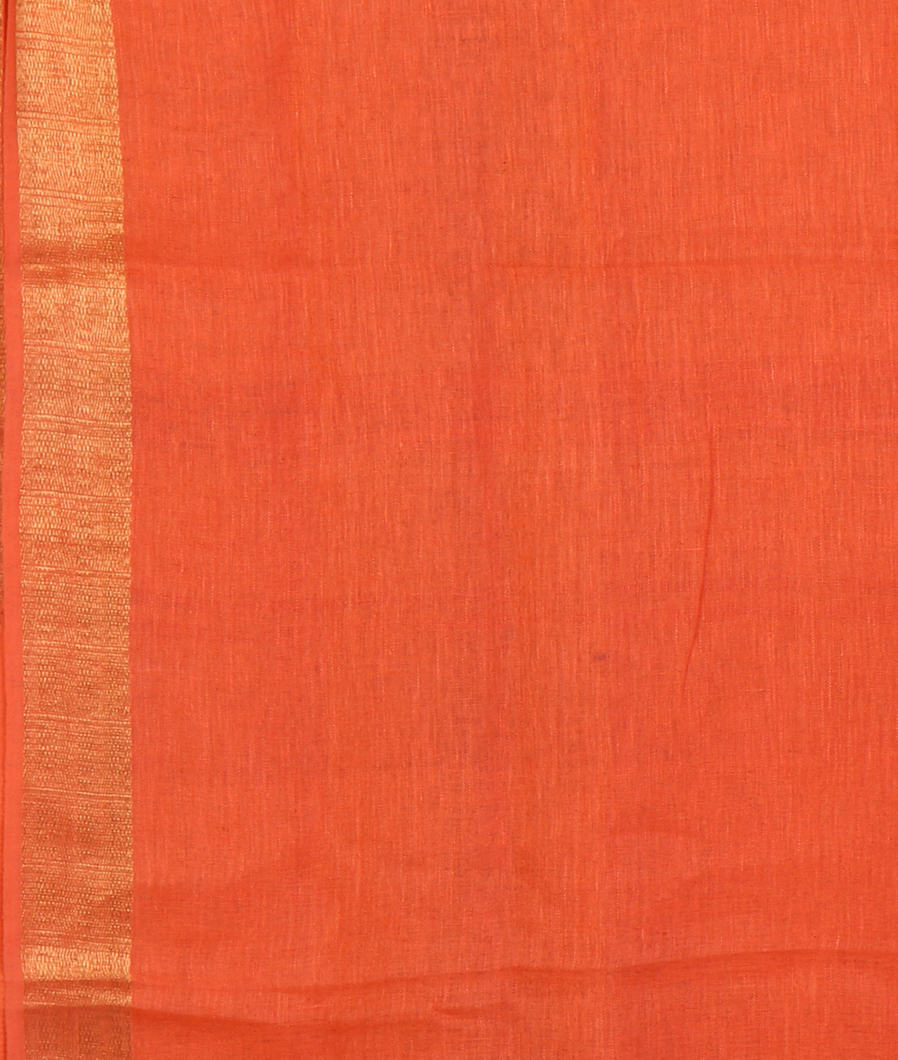 Dark Peach Handwoven Linen Saree T4313123