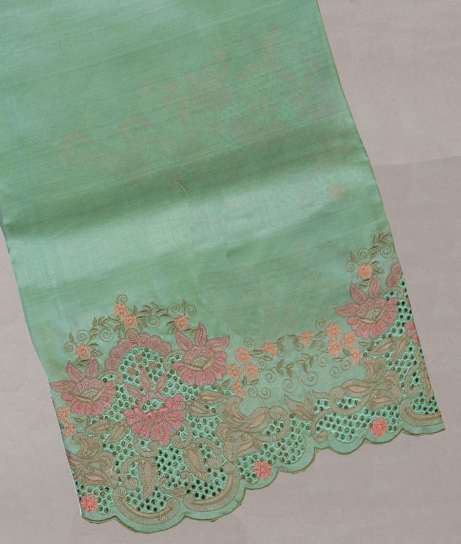 Green Tussar Cutwork Saree T423971-image