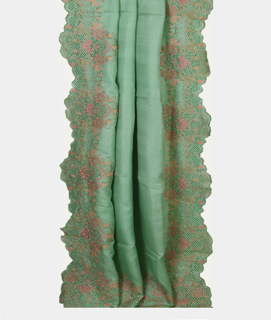 Green Tussar Cutwork Saree T4239712