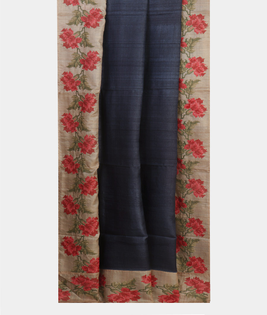 Blue Tussar Embroidery Saree T4260122