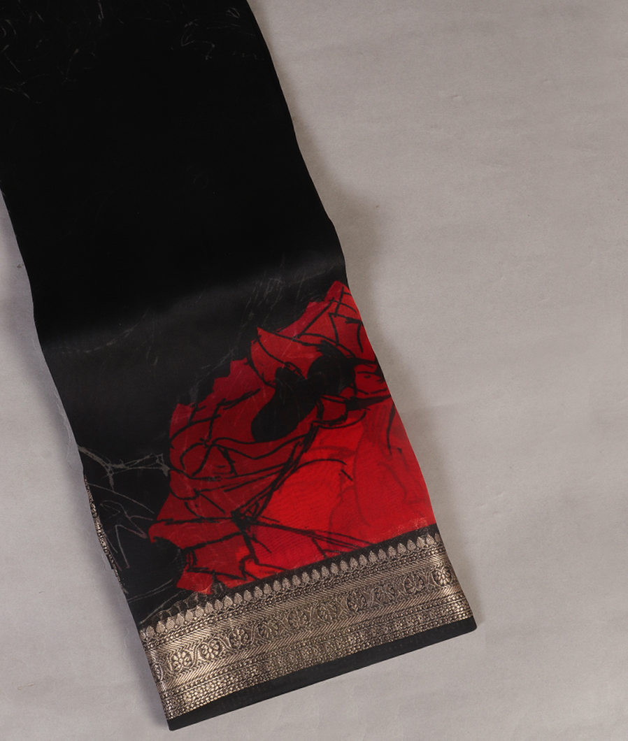 Black Kora Organza Printed Saree T430434-image