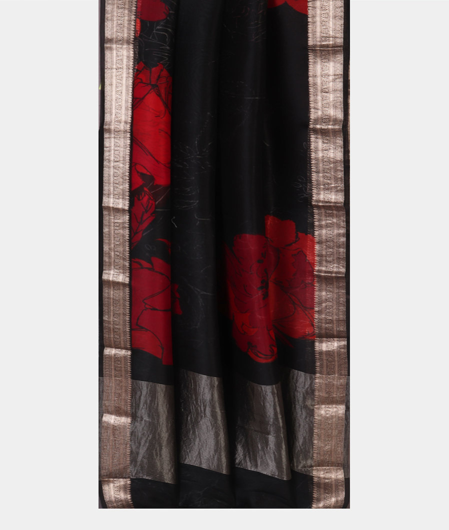 Black Kora Organza Printed Saree T4304342