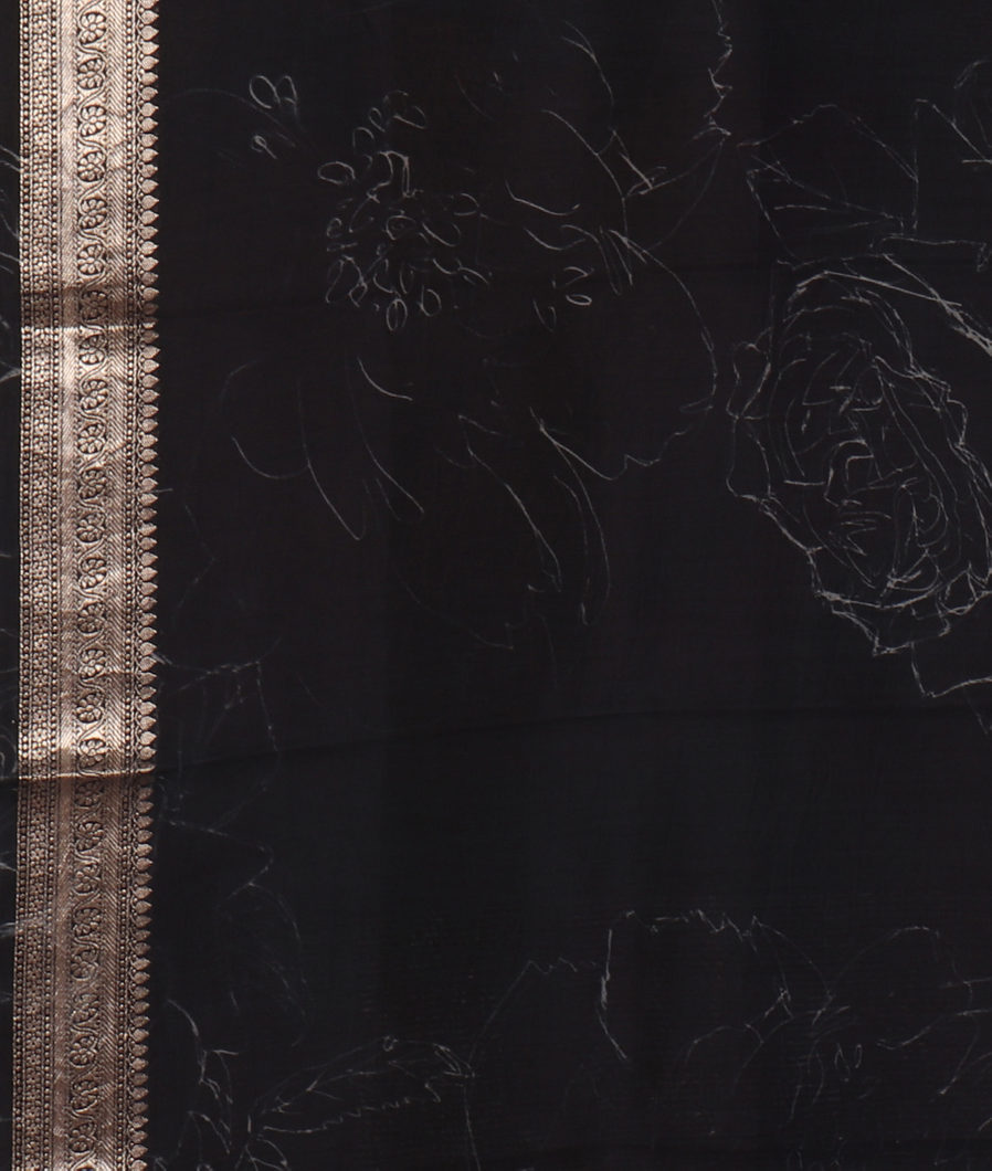 Black Kora Organza Printed Saree T4304343