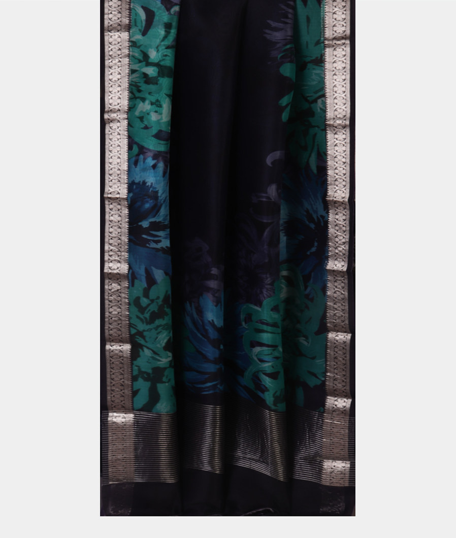 Midnight Blue Kora Organza Printed Saree T4376572