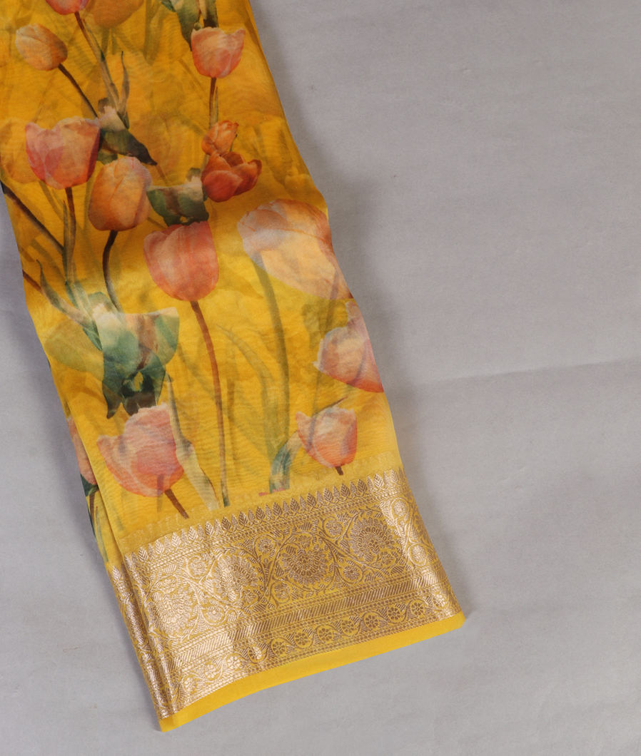 Yellow Kora Organza Printed Saree T437667-image