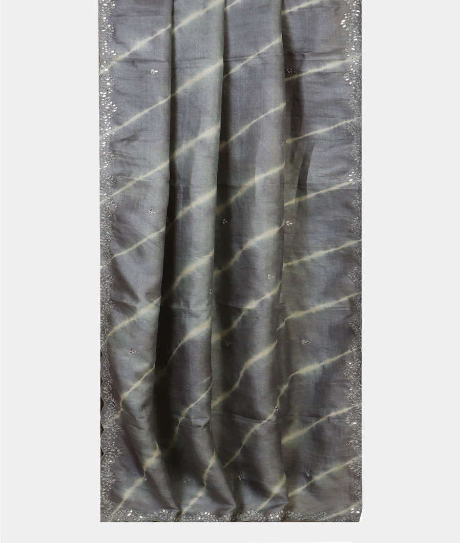 Bluish Grey Tussar Embroidery Saree T4329752
