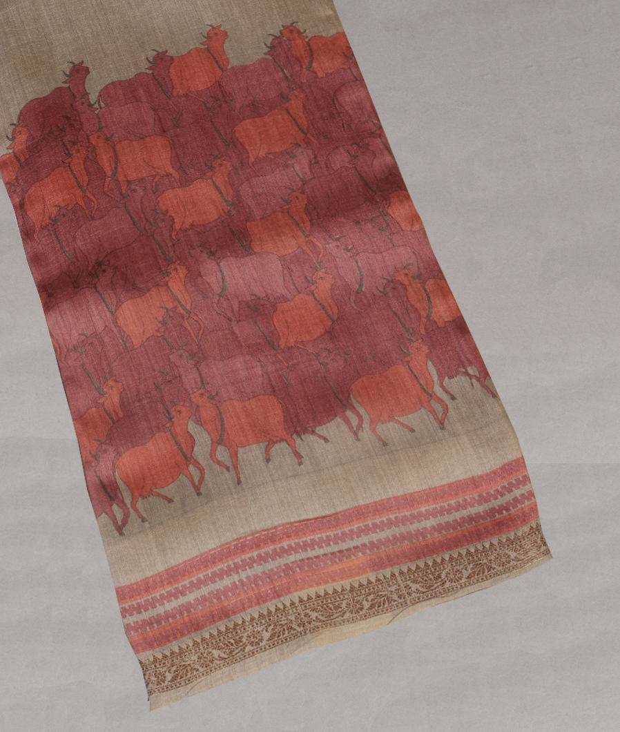 Grey Tussar Printed Saree T404787-image