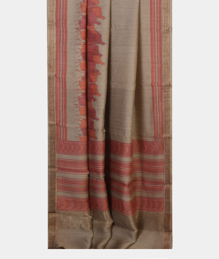 Grey Tussar Printed Saree T4047872