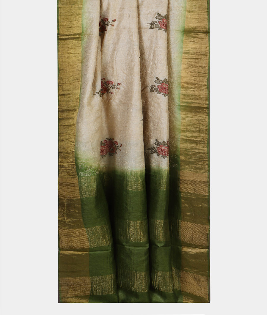 Beige Tussar Embroidery Saree T4259932