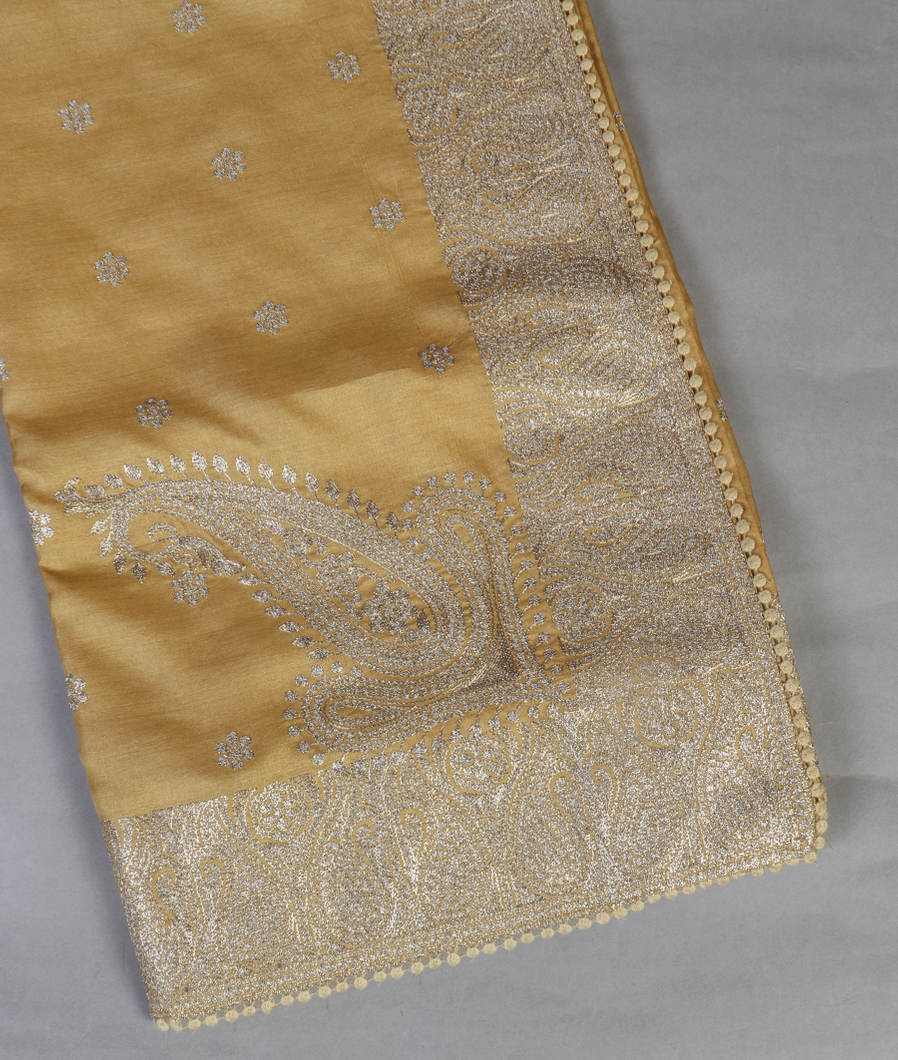 Yellow Tussar Embroidery Saree T432754-image