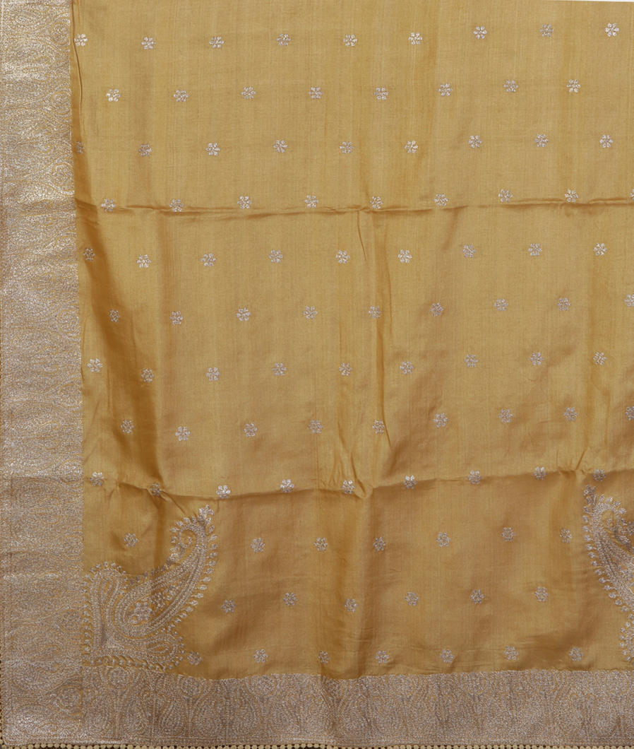 Yellow Tussar Embroidery Saree T4327544