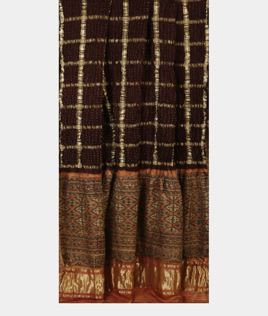 Deep Brown Bandhani Gajji Silk Saree T3936822